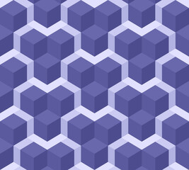 Naadloze abstracte patroonachtergrond. 3D-kubusvormen zijn met elkaar verbonden. Kleurtrend 2022 Very Peri. Ontwerp textuur voor spandoek, sjabloon, kaart, dekking, poster, achtergrond, muur. Vector illustratie.
