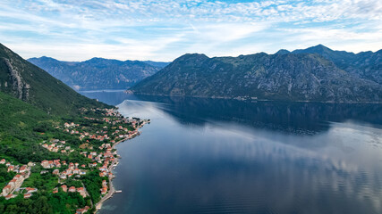 Scenic view on a sunny day on Boko Kotor Bay, Montenegro