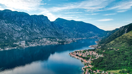 Scenic view on a sunny day on Boko Kotor Bay, Montenegro