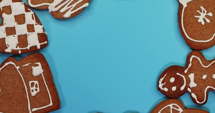 ginger cookie rotate. Baking for the holiday. Christmas baking background. Super slow motion