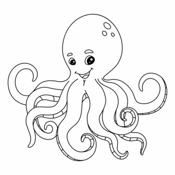 Octopus Coloring Page Isolated for Kids