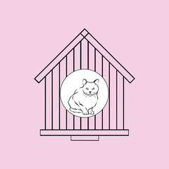 stay home icon, quarantine, house with Cat, thin line web symbol on white background - editable stroke vector illustration eps10