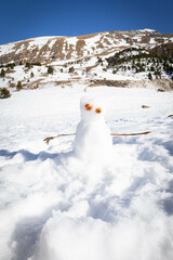Funny and a little ugly snowman with carrots in the eyes