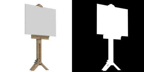 3D rendering illustration of a drawing canvas on tripod