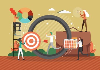 Busy employees doing tasks. Office people engaged in work. Task management, efficiency, productivity vector illustration