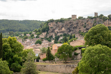 Fototapeta premium Small old village in hear of Provence Cotignac with famous cliffs with cave dwellings