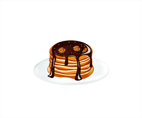 Pancakes with chocolate syrup. vector