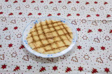 Delicious rice pudding "arroz doce" ready to eat. A typical portuguese dessert