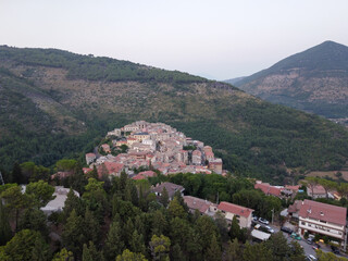 Fototapeta na wymiar Small mountain village Lenola, aerial view, located near Fondi, Latina, Italy