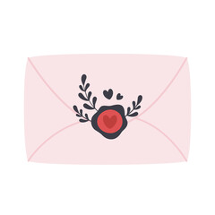 Envelope with flowers, leaves and branches. Love, romantic, Valentines day, wedding concept. Vector illustration