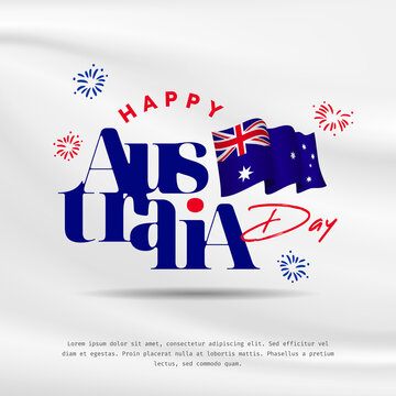 Square Banner illustration of Australia independence day celebration. Waving flag and typography style. Vector illustration.