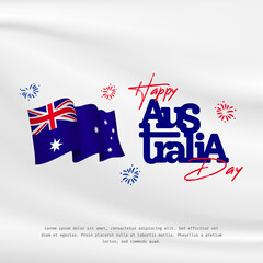 Square Banner illustration of Australia independence day celebration. Waving flag and typography style. Vector illustration.