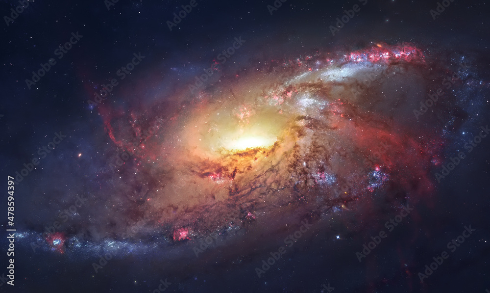 Poster bright galaxy with starry light and nebula. stars and far galaxies. sci-fi space wallpaper. elements