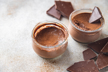 chocolate dessert cream sweet souffle or pudding choco creme brulee healthy meal food snack on the table copy space food background