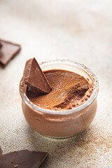 chocolate dessert cream sweet souffle or pudding choco creme brulee healthy meal food snack on the table copy space food background