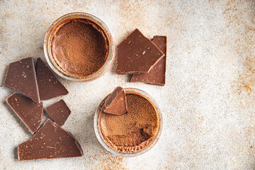 chocolate dessert cream sweet souffle or pudding choco creme brulee healthy meal food snack on the table copy space food background