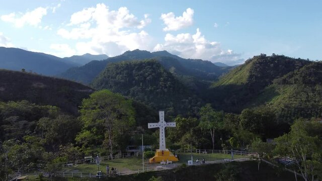 Aerial view of the cross of the beautiful city of La Merced - Chanchamayo located in the department