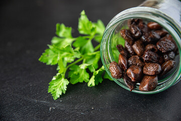 olives pitted dried smoked product healthy meal food snack on the table copy space food background