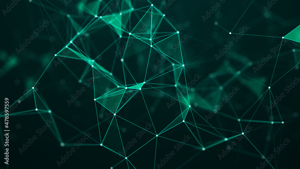 Poster digital plexus of glowing lines and dots and triangles. abstract background. 3d rendering. network o