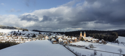 Winter view to the village Sankt Märgen in the black forest, Germany