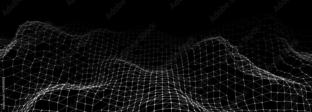Aufkleber Corrupted network or connection. Abstract digital background of points. Glowing particles. Big data. Abstract technology science background. Vector illustration.