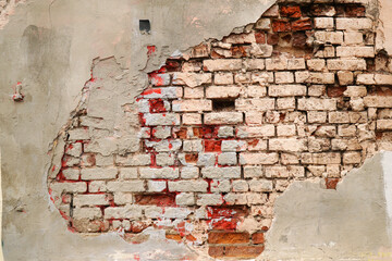 wall old brick white red plaster broken