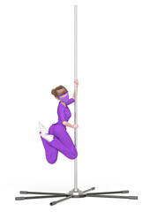 nurse girl is doing exercise on a pole dance bar