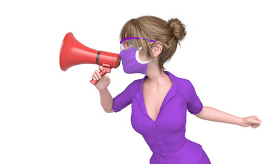 Naklejka premium nurse girl is protesting and talking on the megaphone side view