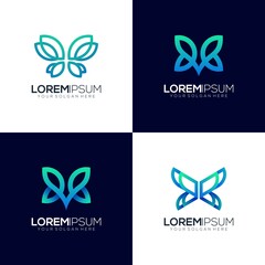 Set collection butterfly gradient colorful logo concept