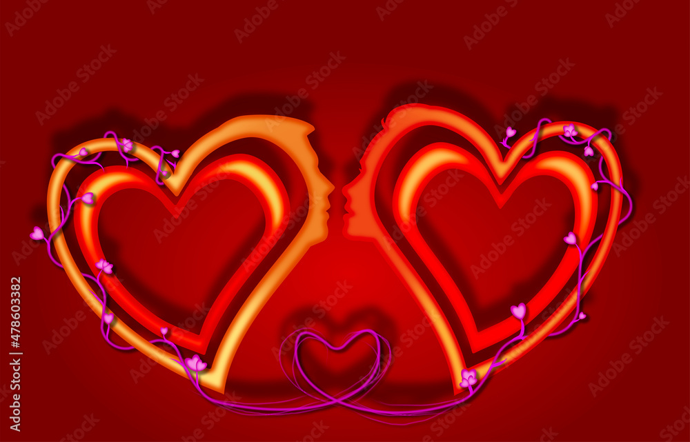 Wall mural Valentine's Day, love, wishes, card, heart, characters, shape, feeling,