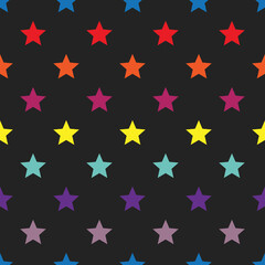 Colorful stars. Vector black background and seamless stars.