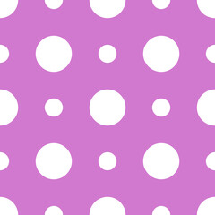 Polka dots white color. Vector seamless dots decor and pink background.