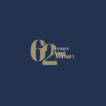 62 years anniversary logotype with modern minimalism style. Vector Template Design Illustration.