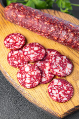sausage slice beef pork lamb healthy meal food snack on the table copy space food background
