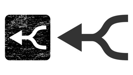 Vector combine arrow left subtracted icon. Grunge combine arrow left seal, done with icon and rounded square. Rounded square seal contain combine arrow left subtracted shape inside.