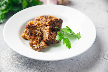 fried liver beef pieces meat food healthy meal food snack on the table copy space food background