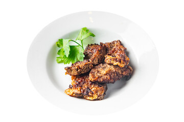 fried liver beef pieces meat food healthy meal food snack on the table copy space food background