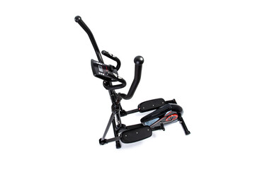 Elliptical trainer isolated on white background, top-side view. Sports equipment for training at the gym or home. Themes of sports lifestyle and body care
