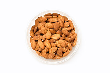 Almond in bowl isolated on white background  