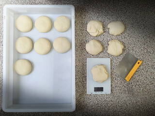 Preparing the dough for pizza , scales	