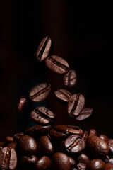 Deep roasted whole coffee beans 