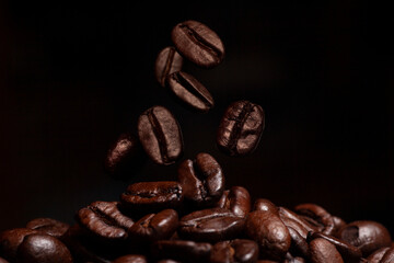 Deep roasted whole coffee beans 