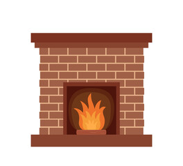 Fireplace with fire for home interior isolated on white background, vector illustration