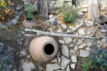 Wine amphorae Kvevri or Qvevri , earthenware vessel for fermentation, storage and ageing of wine in...