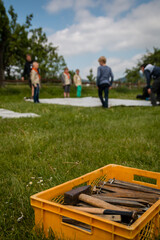 Tent material is ready for the construction