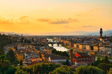 Fototapeta na wymiar Florence on Sunset and Ponte Vecchio - Italy
