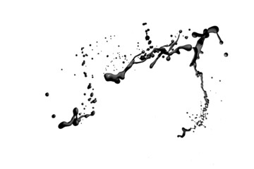 Splash of black fluid on white background