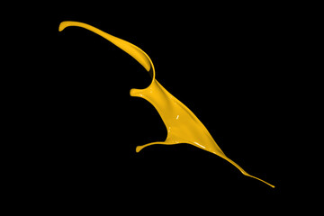 Yellow paint splashes, isolated on black background