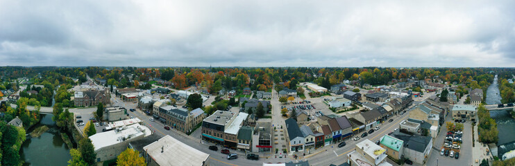 Aerial panorama view of Fergus, Ontario, Canada