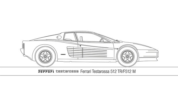 Ferrari Testarossa 512 vintage super car, italian design, vector illustration outline